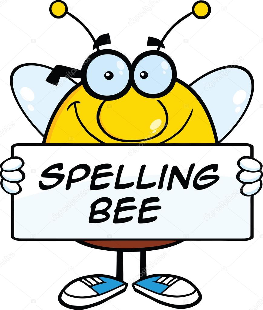 Smiling Pudgy Bee Cartoon Character Holding A Banner With Text