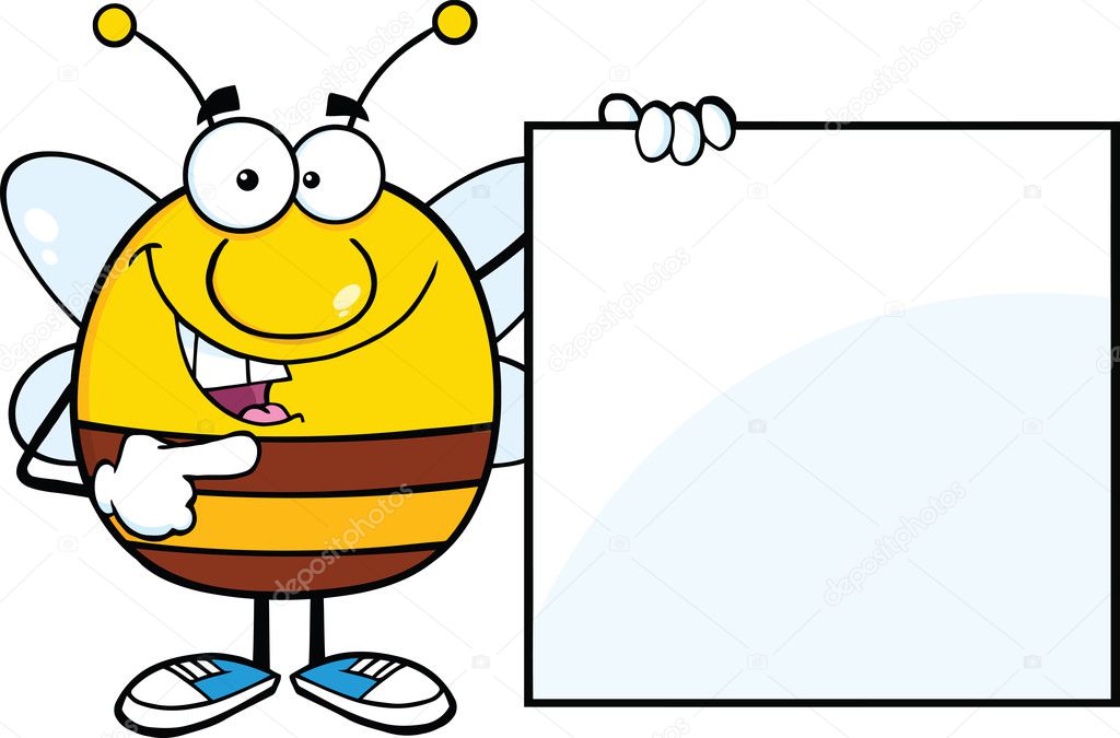 Pudgy Bee Cartoon Character Showing A Blank Sign