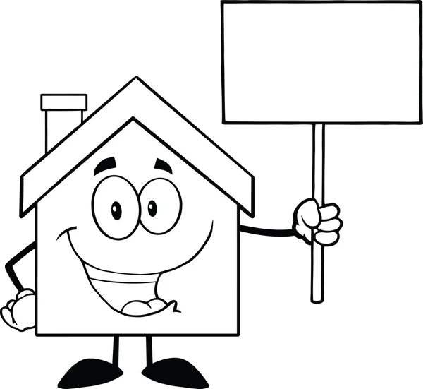 Black And White House Character Holding Up A Blank Sign — Stock Photo, Image