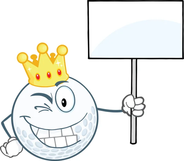 Winking Golf Ball With Gold Crown Holding A Blank Sign — Stock Photo, Image