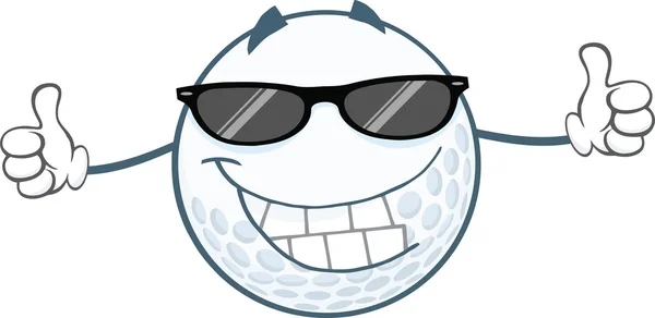 Sonriente pelota de golf con gafas de sol dando un pulgar hacia arriba — Foto de Stock