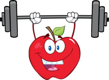 çizgi film karakteri ağırlık kaldırarak elma