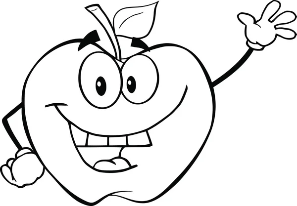 Black And White Apple Cartoon Character Waving For Greeting — Stock Photo, Image