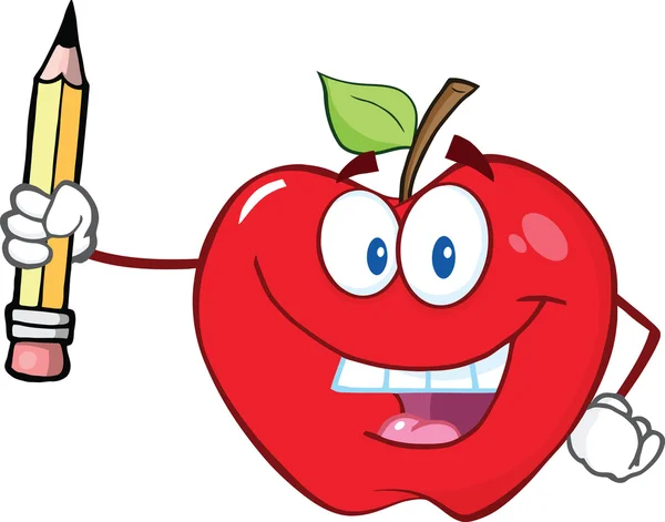 Red Apple Holding Up A Pencil — Stock Photo, Image