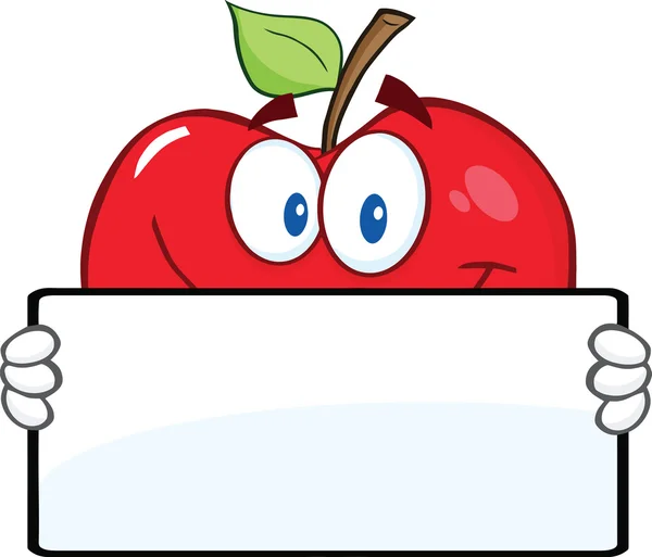 Κόκκινο μήλο, κρατώντας ένα πανό — Φωτογραφία Αρχείου