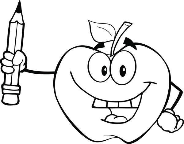 Outlined Apple Holding Up A Pencil — Stock Photo, Image