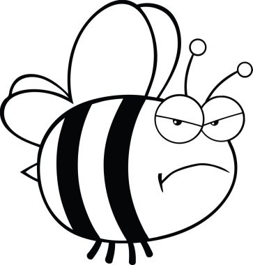 Siyah ve beyaz kızgın arı çizgi film karakteri