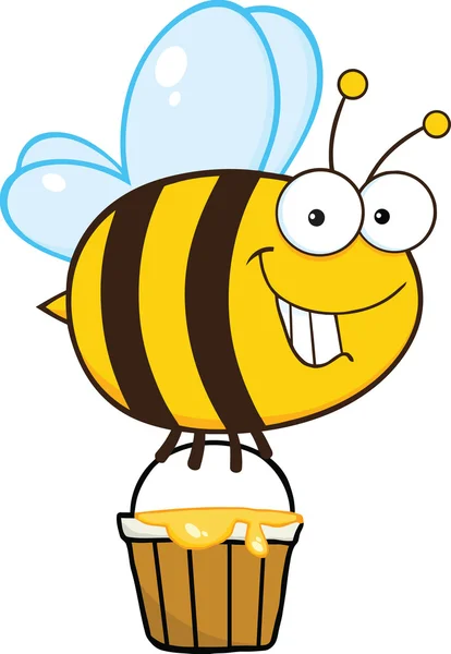 Mignon abeille voler avec un seau de miel — Photo