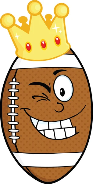 American Football Ball Cartoon Character With Gold Crown Winking — Stock Photo, Image
