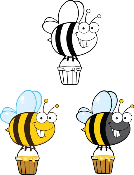 Cute Bee Cartoon Characters. Set Collection 1