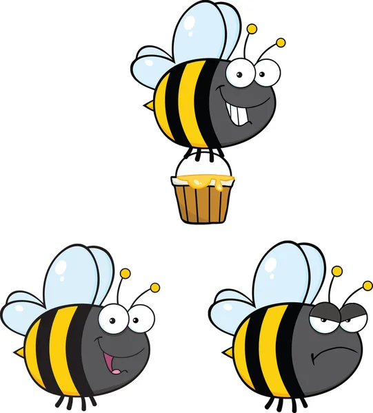 귀여운 꿀벌 만화 캐릭터입니다. 설정된 컬렉션 4 — 스톡 사진