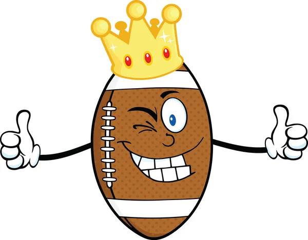 American Football Ball Character With Gold Crown Winking And Giving A Double Thumbs Up — Stock Photo, Image