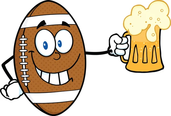 Smiling American Football Ball Character Holding A Beer — Stock Photo, Image