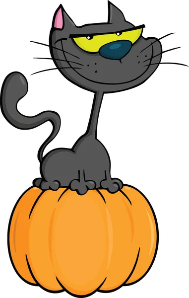 Black Cat On Pumpkin Cartoon Illustration — Stock Photo, Image