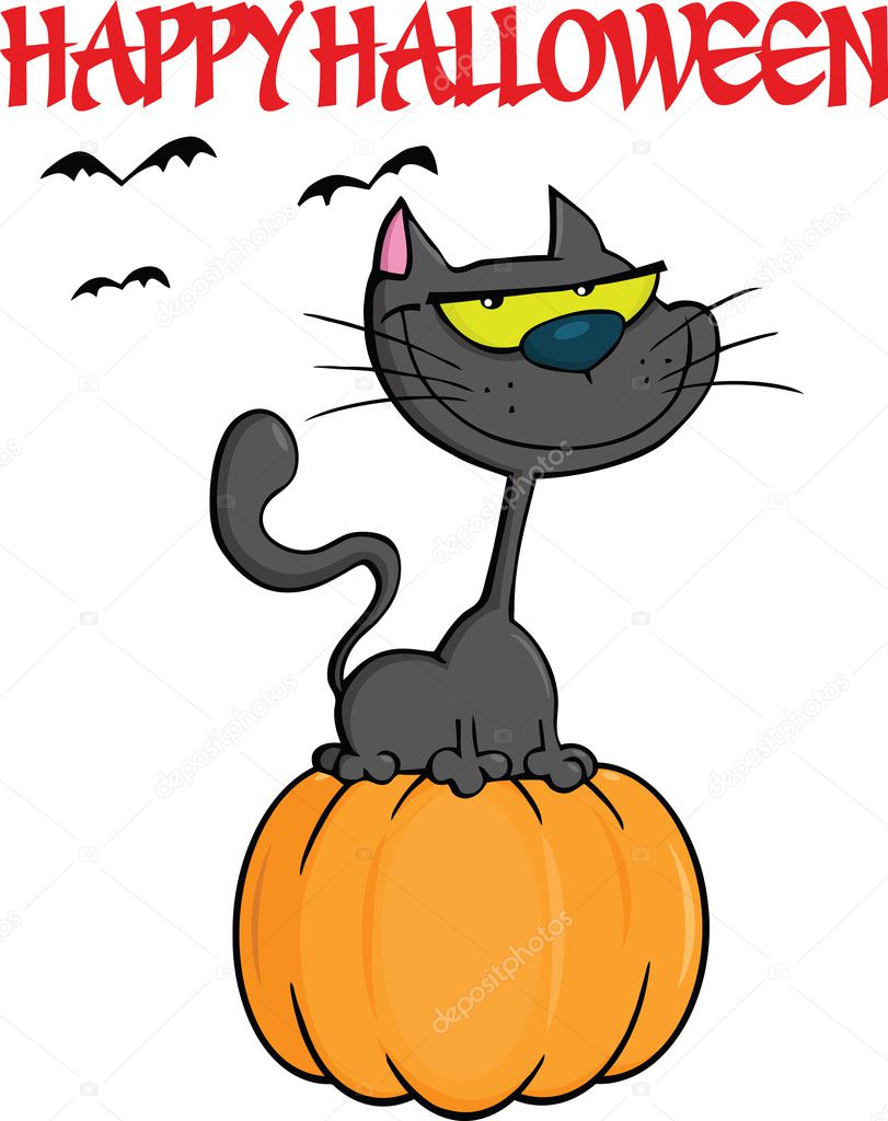 Chat noir Halloween sur citrouille — Illustration de stock par ©HitToon -  31535457, image size:811x1024