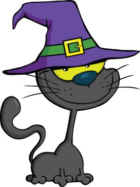 Cadı şapka ile gülümseyen bir kedi