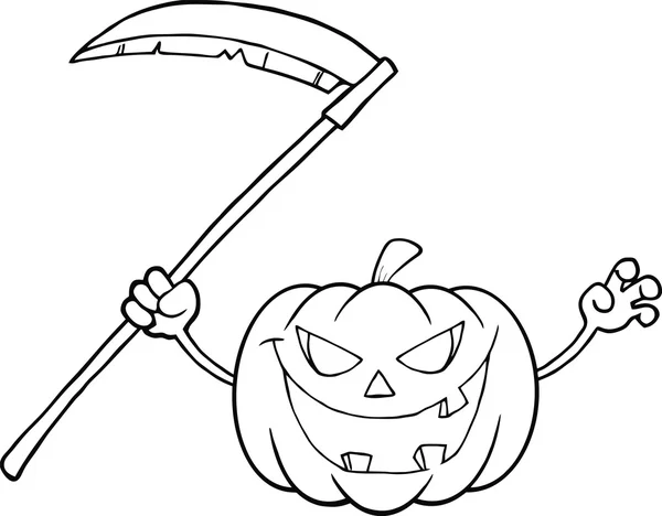 Back And White Scaring Halloween Pumpkin With A Scythe — Stock Photo, Image