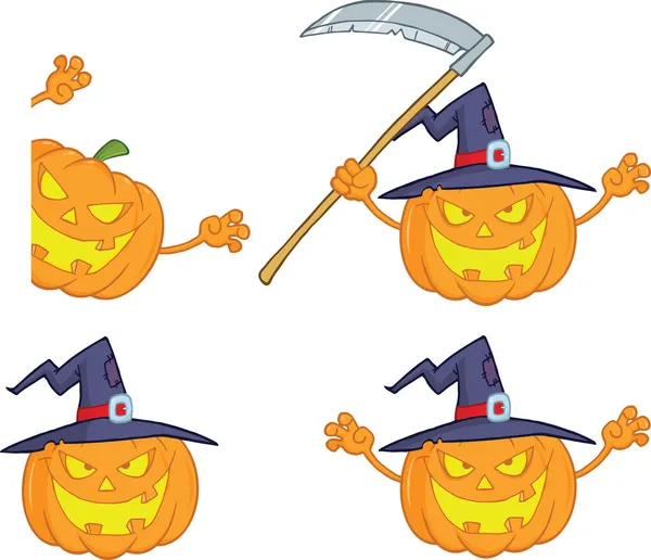 Pumpkins Cartoon Mascot Characters Collection Set — Stock Photo, Image