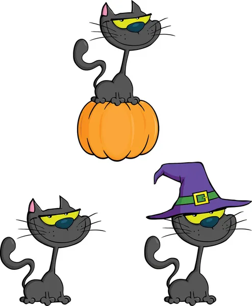 Jogo de coleção de personagens de desenhos animados de gato de Halloween — Fotografia de Stock