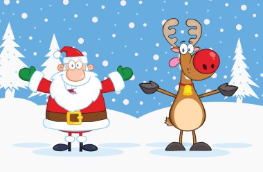 Noel Baba ve Ren geyiği çizgi kahramanlar