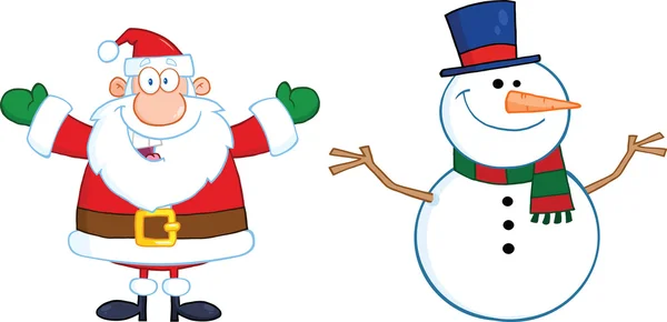 Счастливый Санта-Клаус и Снеговик — стоковое фото