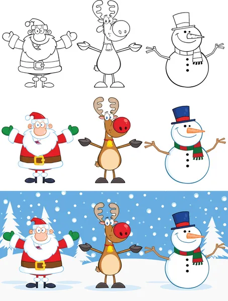 Santa Claus,Reindeer And Snowman Characters Collection Set — Stock Photo, Image