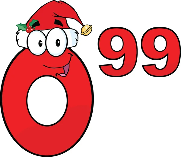 Preisschild rote Zahl 0,99 mit Weihnachtsmütze Cartoon-Figur — Stockfoto