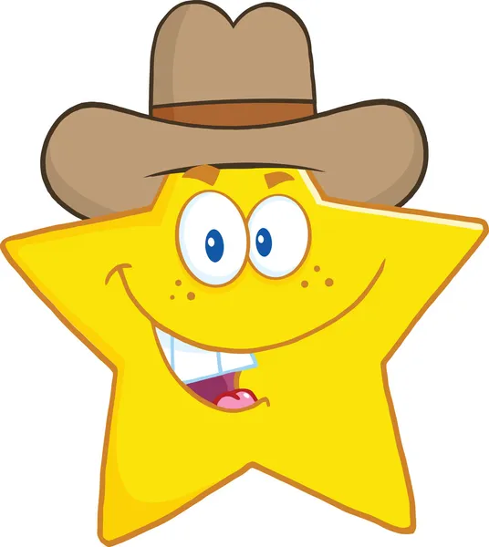 Usmívala se hvězdu kreslená postava s kovbojský klobouk — Stock fotografie