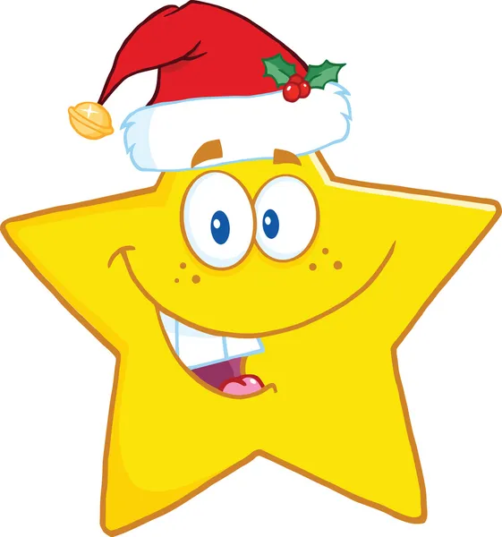 Karakter Kartun Bintang Tersenyum Dengan Topi Santa — Stok Foto