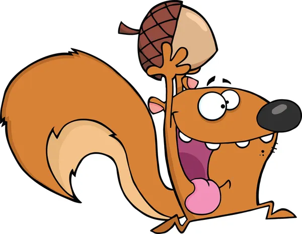 Crazy Squirrel Cartoon Character Running With Acorn — Stock Photo, Image