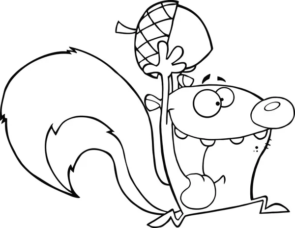 Black and White Crazy Squirrel Cartoon Character Running With Acorn — Stock Photo, Image