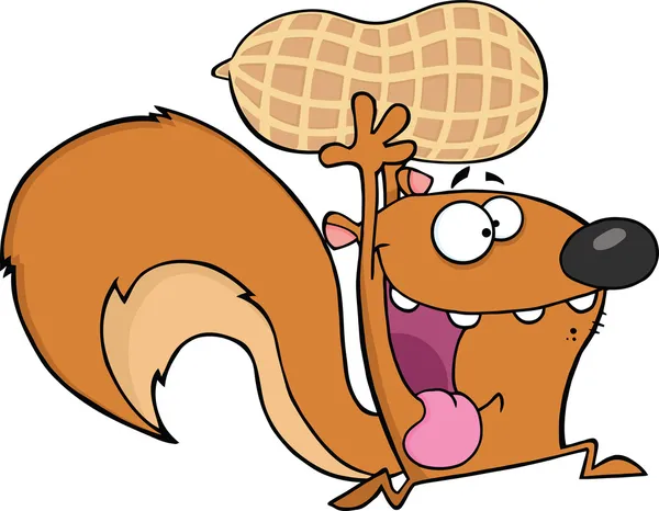 Personagem de desenho animado esquilo louco correndo com amendoim grande — Fotografia de Stock