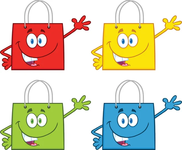 Shopping Bag Stars Cartoon Characters Waving. Collection Set — Stock Photo, Image