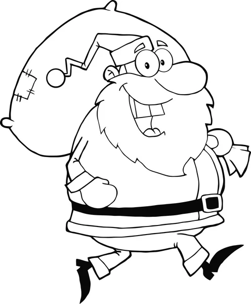 Santa Claus blanco y negro corriendo con bolsa — Foto de Stock