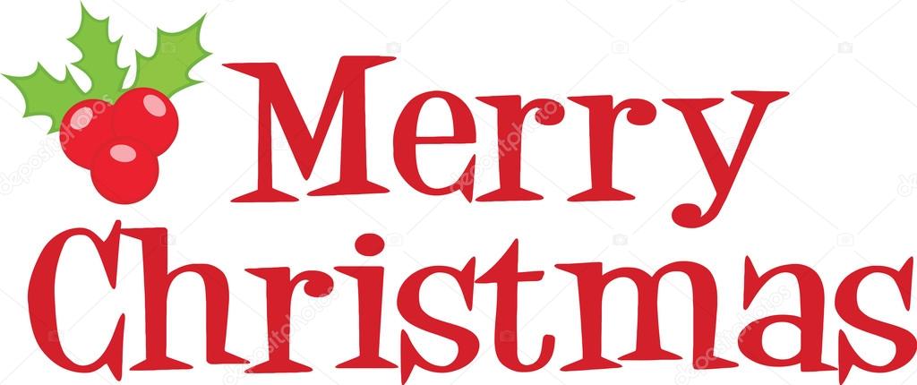 Merry Christmas Lettering With Holly Berries And Leaves