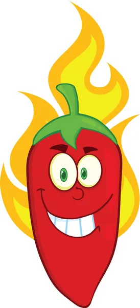 Smiling Red Chili Pepper Cartoon Character On Fire — Stock Photo, Image