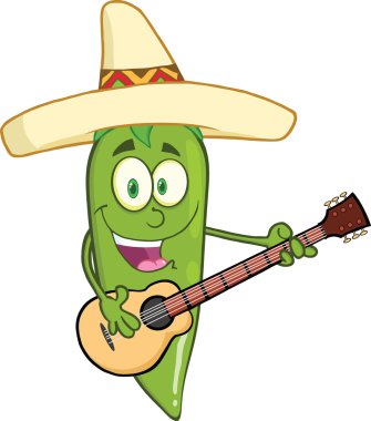 yeşil biber karakter bir gitar Meksika şapkası