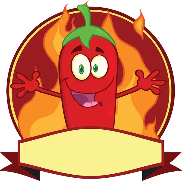 Label Maskot Kartun Chili Pepper Merah — Stok Foto