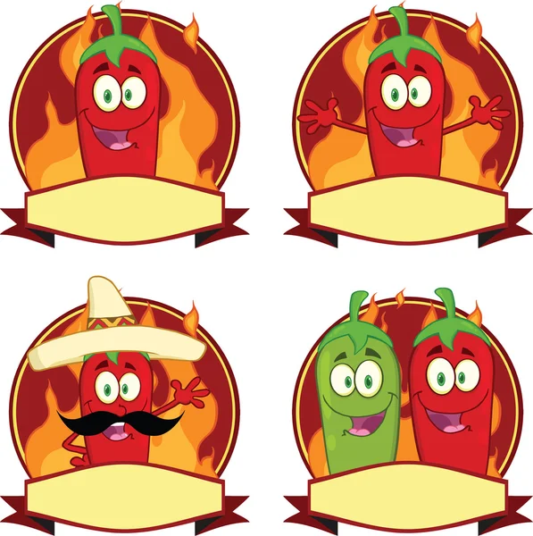 Mexican Chili Peppers Cartoon Labels Collection Set — Stock Photo, Image