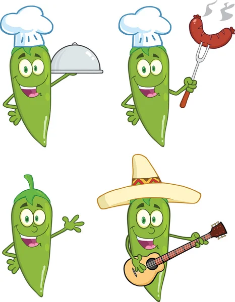 Green Chili Peppers Cartoon Characters 1 Collection Set — Stock Photo, Image