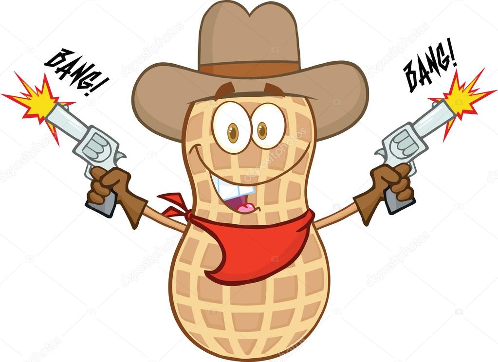 Cartoon characters with guns Smiling Peanut Cowboy Cartoon Character