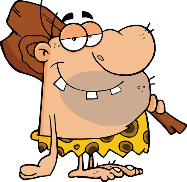 Smiling Caveman Cartoon Character With Club — Stock Photo, Image