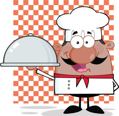 bir tabak tutan mutlu Afrika kökenli Amerikalı şef karakter