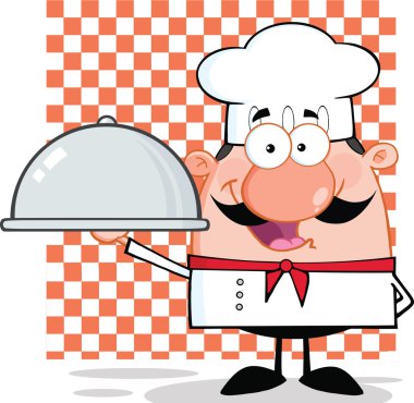 happy chef karakter bir tepside holding