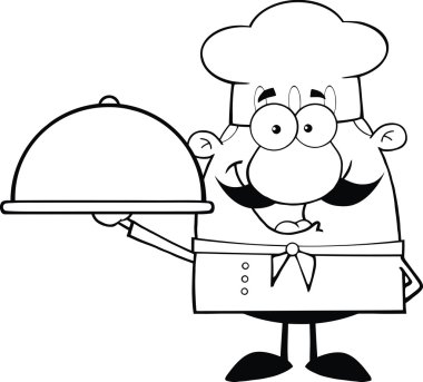 holding bir plakalı siyah beyaz happy chef çizgi film karakteri