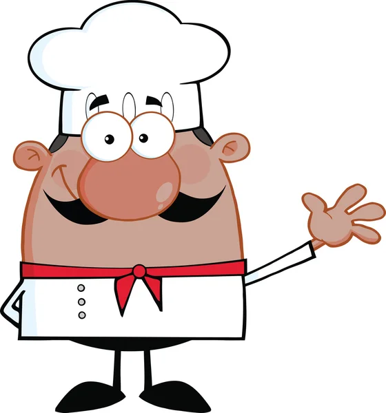Cute Little African American Chef Cartoon Character Waving For Greeting — Stock Photo, Image