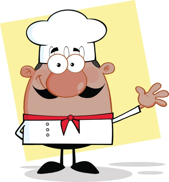 Cute Little African American Chef Character Waving For Greeting — Stock Photo, Image