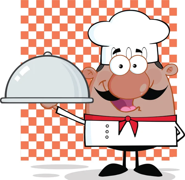 bir tabak tutan mutlu Afrika kökenli Amerikalı şef karakter