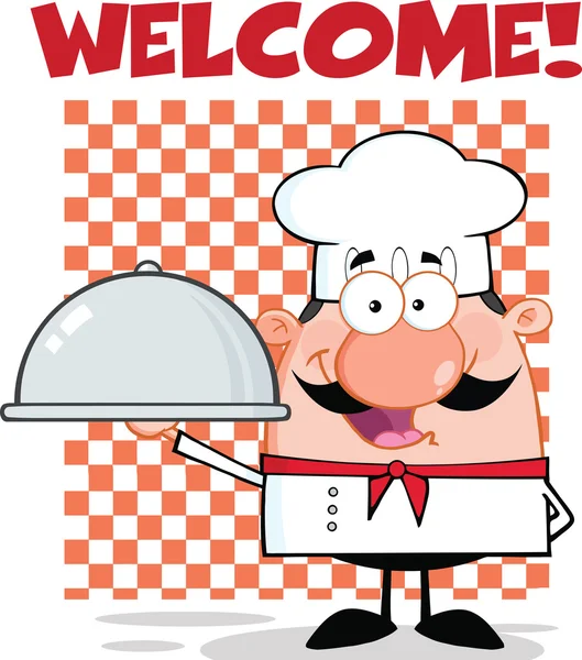 Chef Character Holding A Platter With Text — Stock Photo, Image