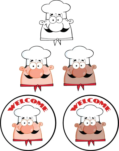 Chef Man Face Cartoon Circle Labels Collection Set